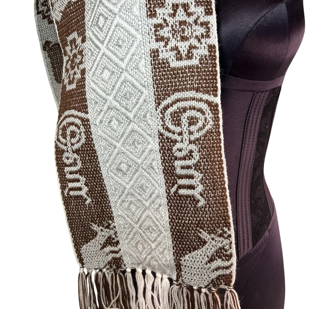 Alpaca Andes Woven Scarf Gray Brown Llama Geometric Fringe Winter Wrap‎